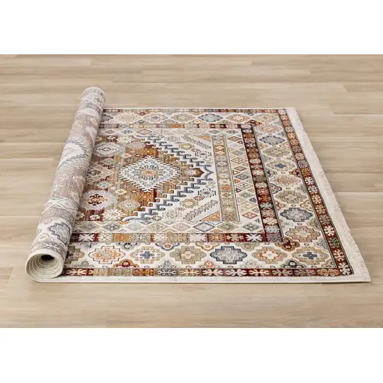 Cream Brown And Tan Oriental Area Rug Photo 8