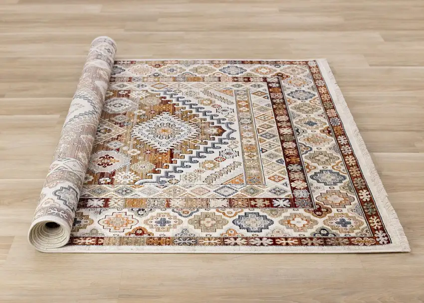 Cream Brown And Tan Oriental Area Rug Photo 8