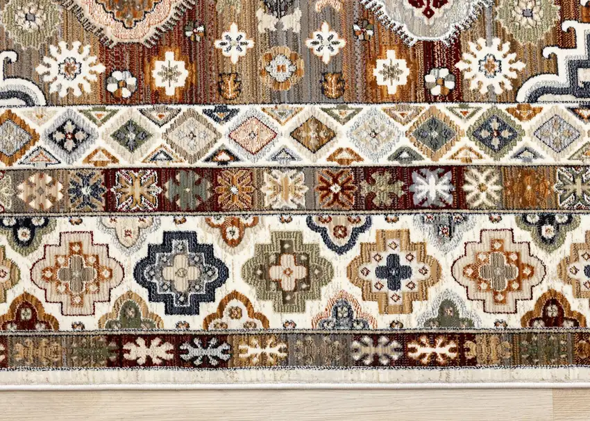 Cream Brown And Tan Oriental Area Rug Photo 9