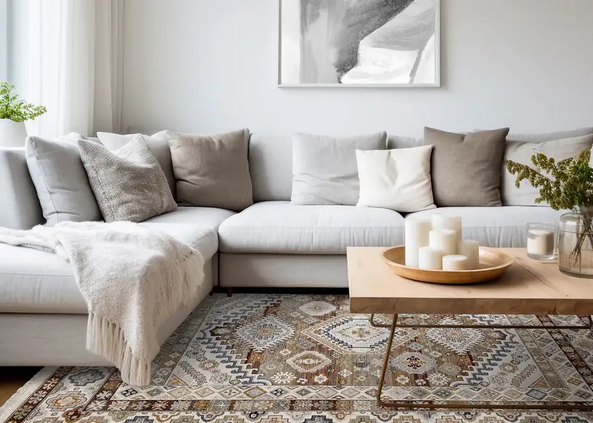 Cream Brown And Tan Oriental Area Rug Photo 6