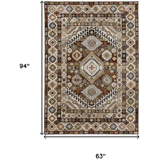Cream Brown And Tan Oriental Area Rug Photo 3