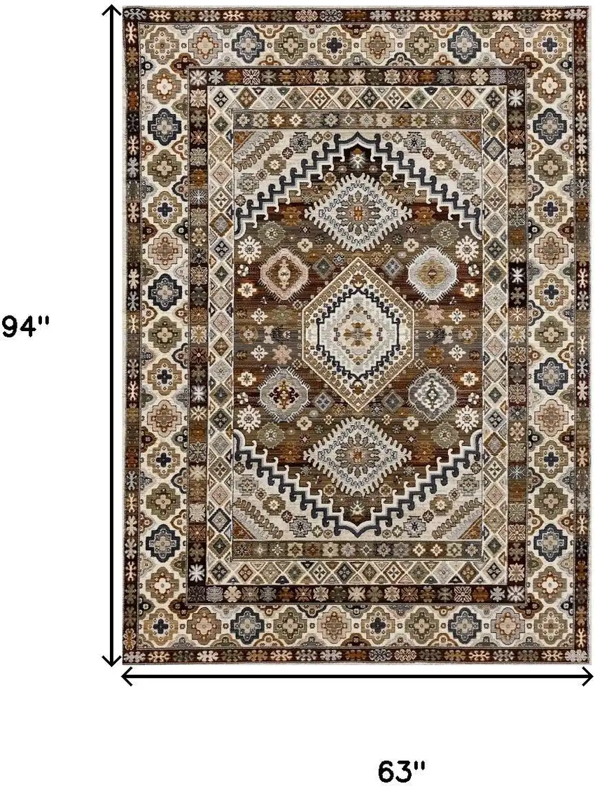 Cream Brown And Tan Oriental Area Rug Photo 3