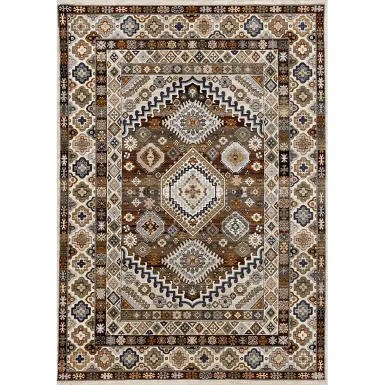 Cream Brown And Tan Oriental Area Rug Photo 2
