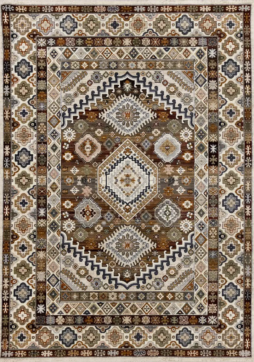 Cream Brown And Tan Oriental Area Rug Photo 2