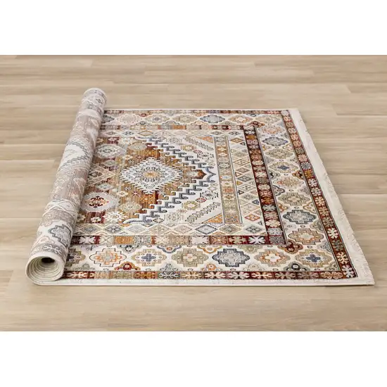 Cream Brown And Tan Oriental Area Rug Photo 9