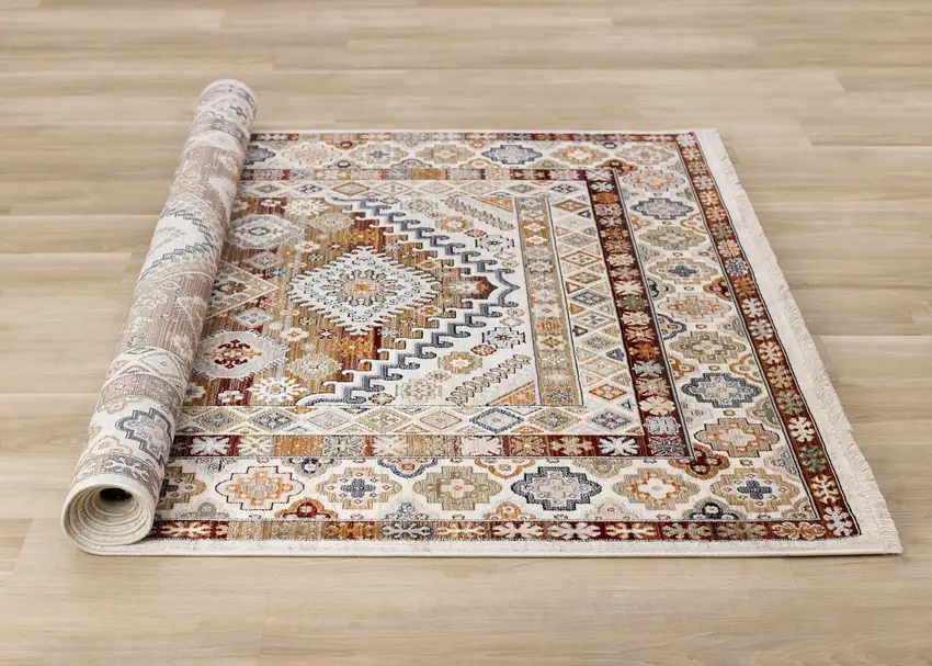 Cream Brown And Tan Oriental Area Rug Photo 9