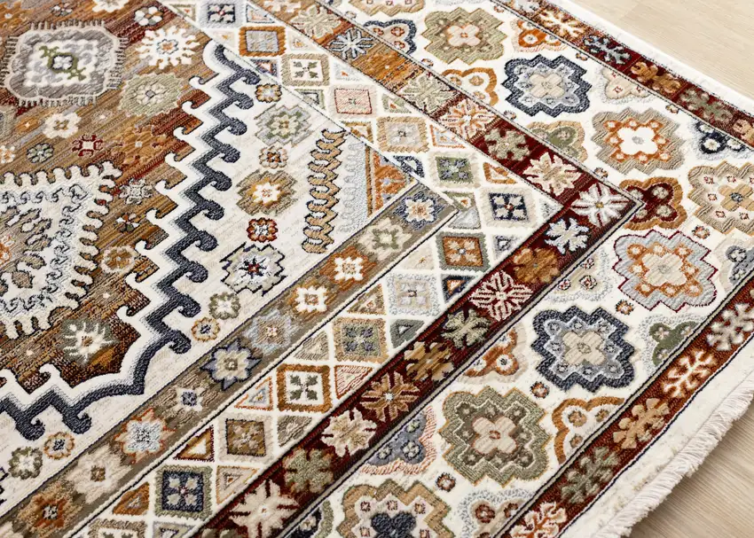 Cream Brown And Tan Oriental Area Rug Photo 8