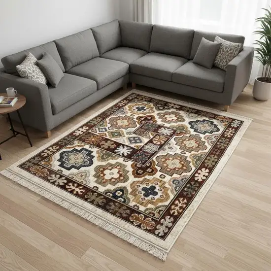 Cream Brown And Tan Oriental Area Rug Photo 1