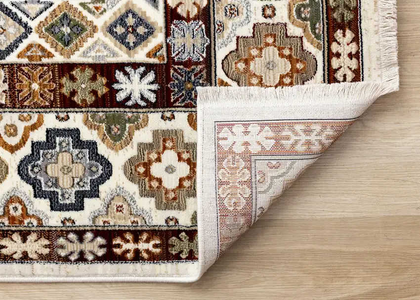 Cream Brown And Tan Oriental Area Rug Photo 9