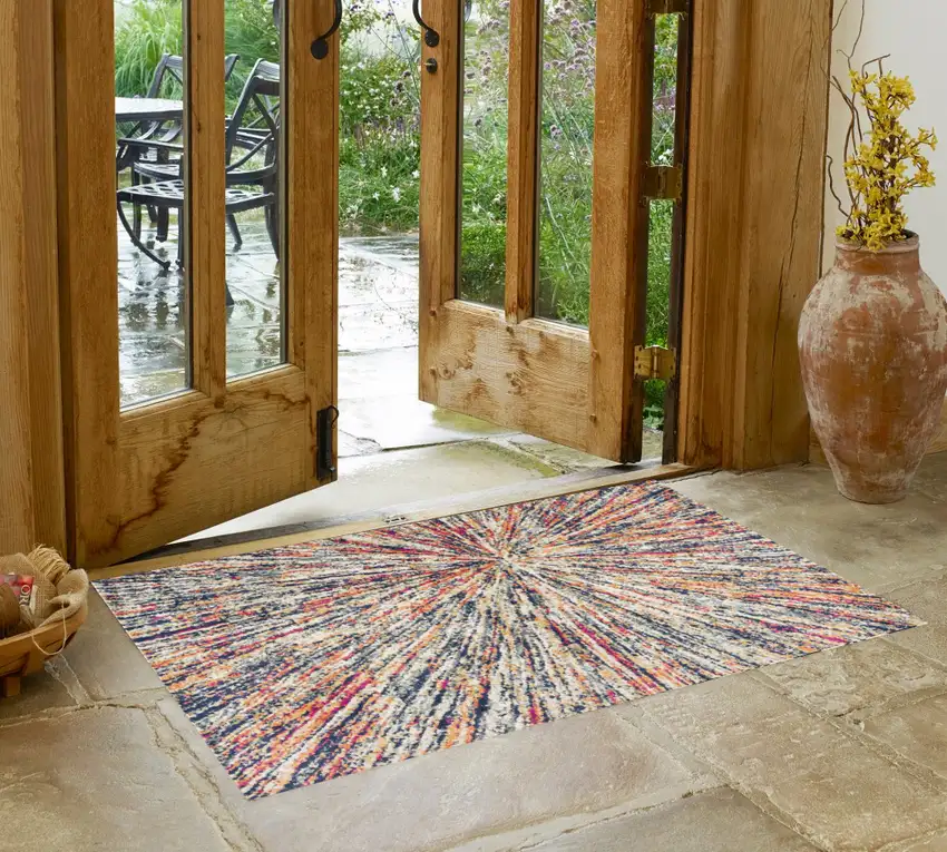 Cream Abstract Area Rug Photo 1