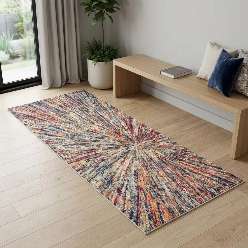 Cream Celestial Burst Abstract Area Rug Photo 1