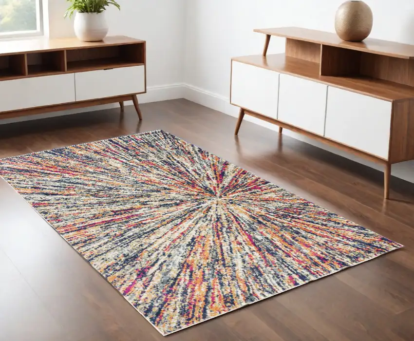 Cream Celestial Burst Abstract Area Rug Photo 1