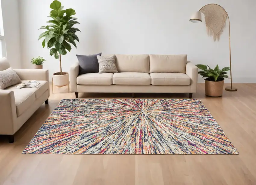 Cream Celestial Burst Abstract Area Rug Photo 2