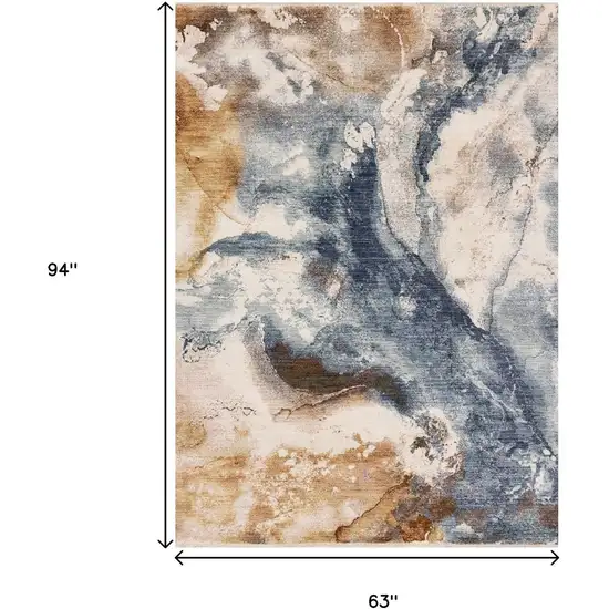 Cream Copper And Blue Abstract Area Rug Photo 3