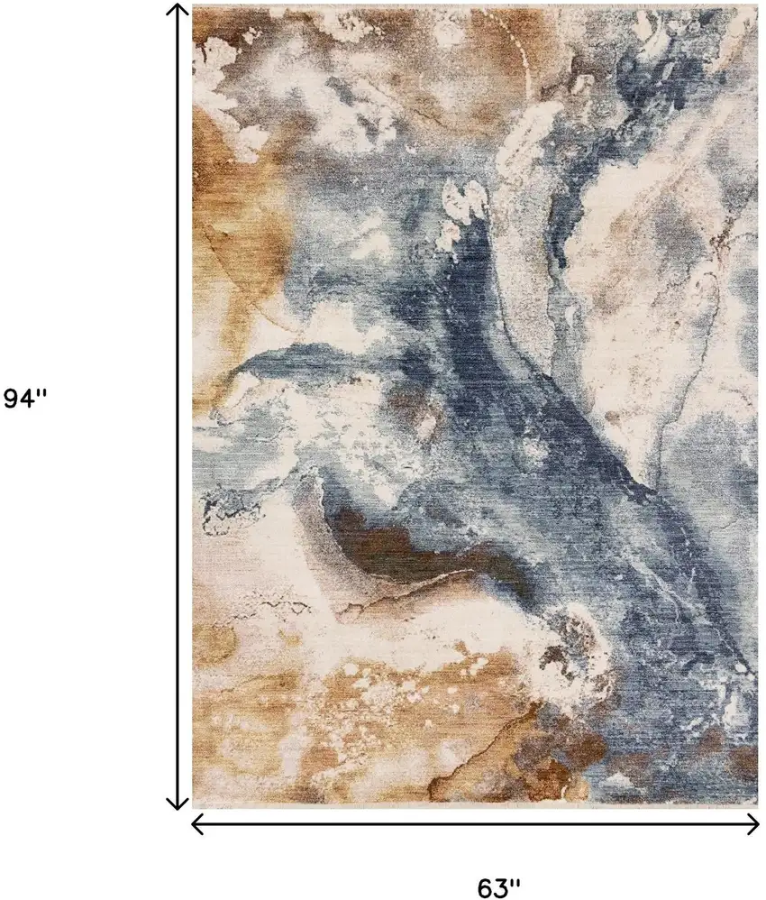 Cream Copper And Blue Abstract Area Rug Photo 3