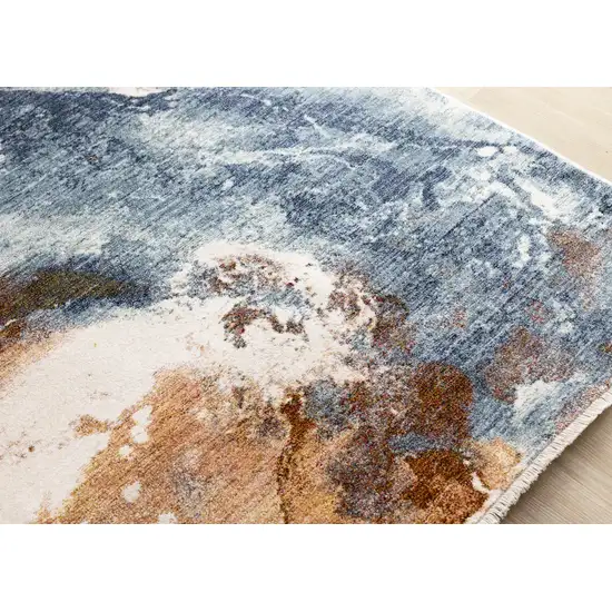 Cream Copper And Blue Abstract Area Rug Photo 6
