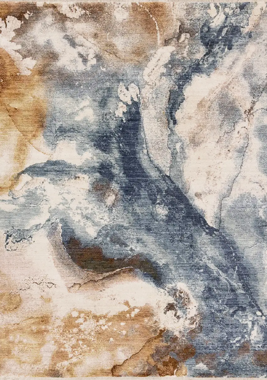 Cream Copper And Blue Abstract Area Rug Photo 2