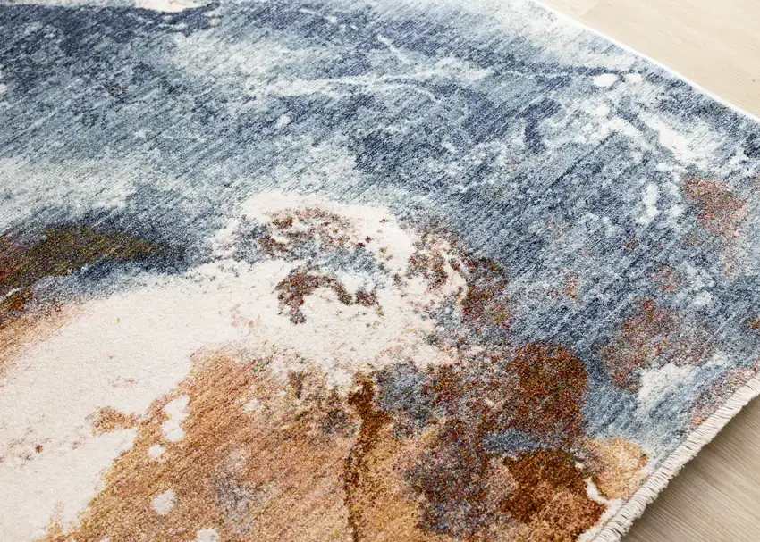 Cream Copper And Blue Abstract Area Rug Photo 6