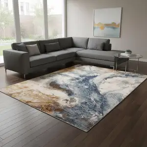 Photo of Cream Copper And Blue Abstract Area Rug