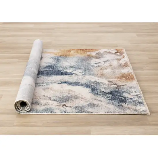 Cream Copper And Blue Abstract Area Rug Photo 9