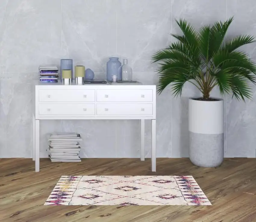 Cream Damask Area Rug Photo 2