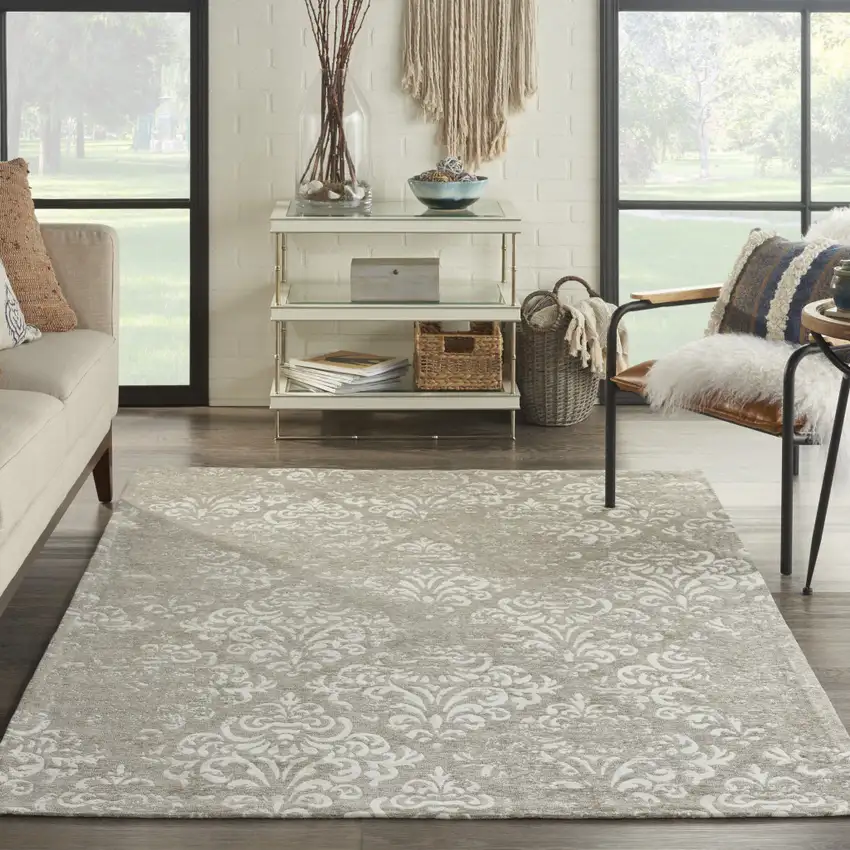 Cream Damask Power Loom Area Rug Photo 3