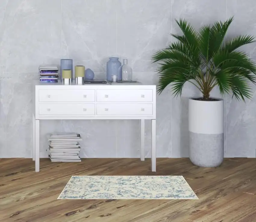 Cream Damask Power Loom Area Rug Photo 2