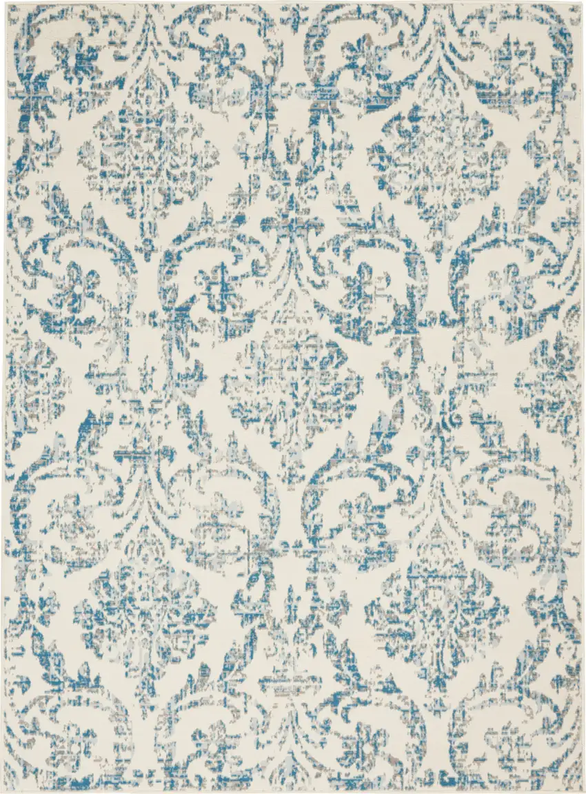 Cream Damask Power Loom Area Rug Photo 1