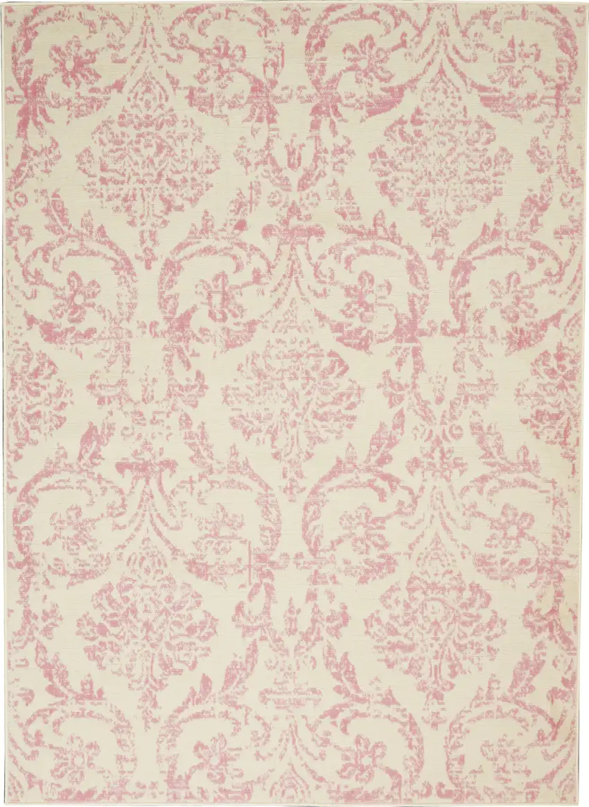Cream Damask Power Loom Area Rug Photo 1