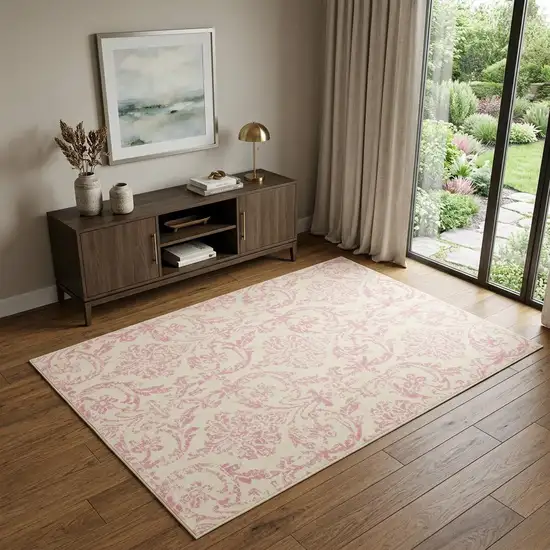 Cream Damask Power Loom Area Rug Photo 1