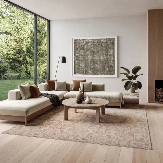 Cream Damask Power Loom Area Rug Photo 4