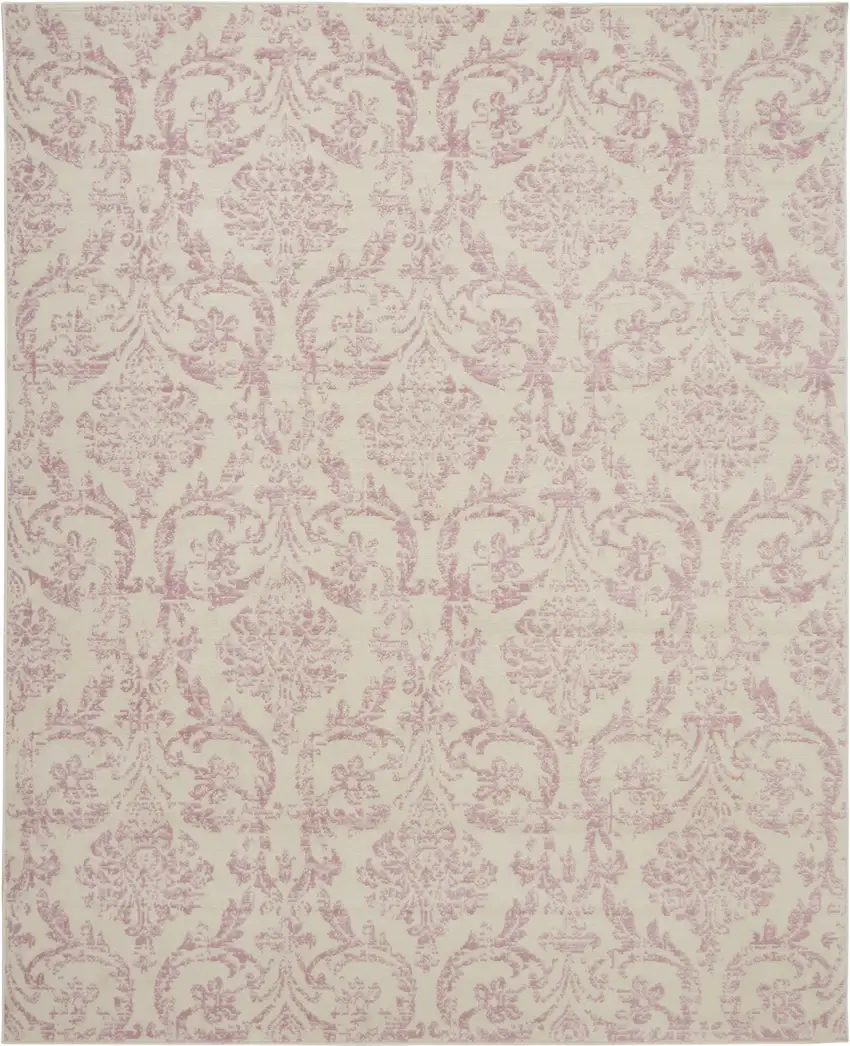 Cream Damask Power Loom Area Rug Photo 1