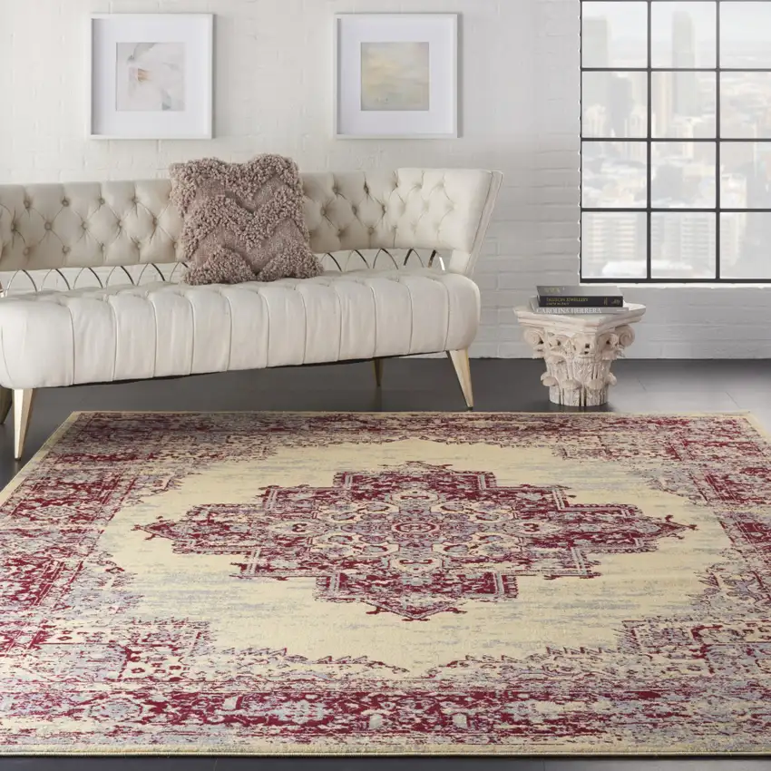 Cream Damask Power Loom Area Rug Photo 3