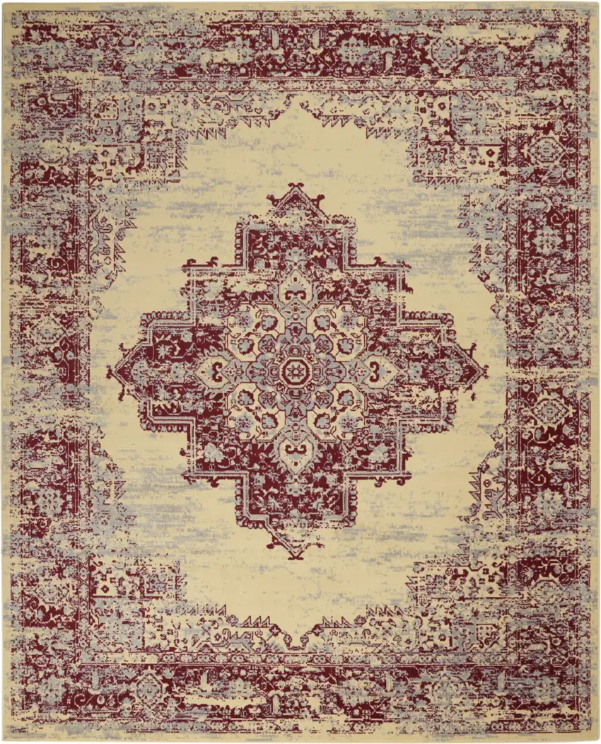 Cream Damask Power Loom Area Rug Photo 1