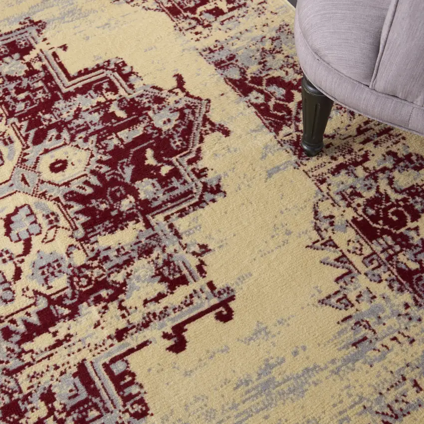 Cream Damask Power Loom Area Rug Photo 9