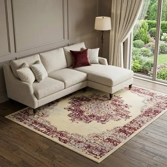 Cream Damask Power Loom Area Rug Photo 1
