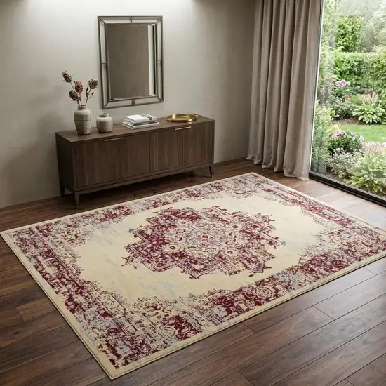 Cream Damask Power Loom Area Rug Photo 1