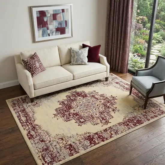 Cream Damask Power Loom Area Rug Photo 1
