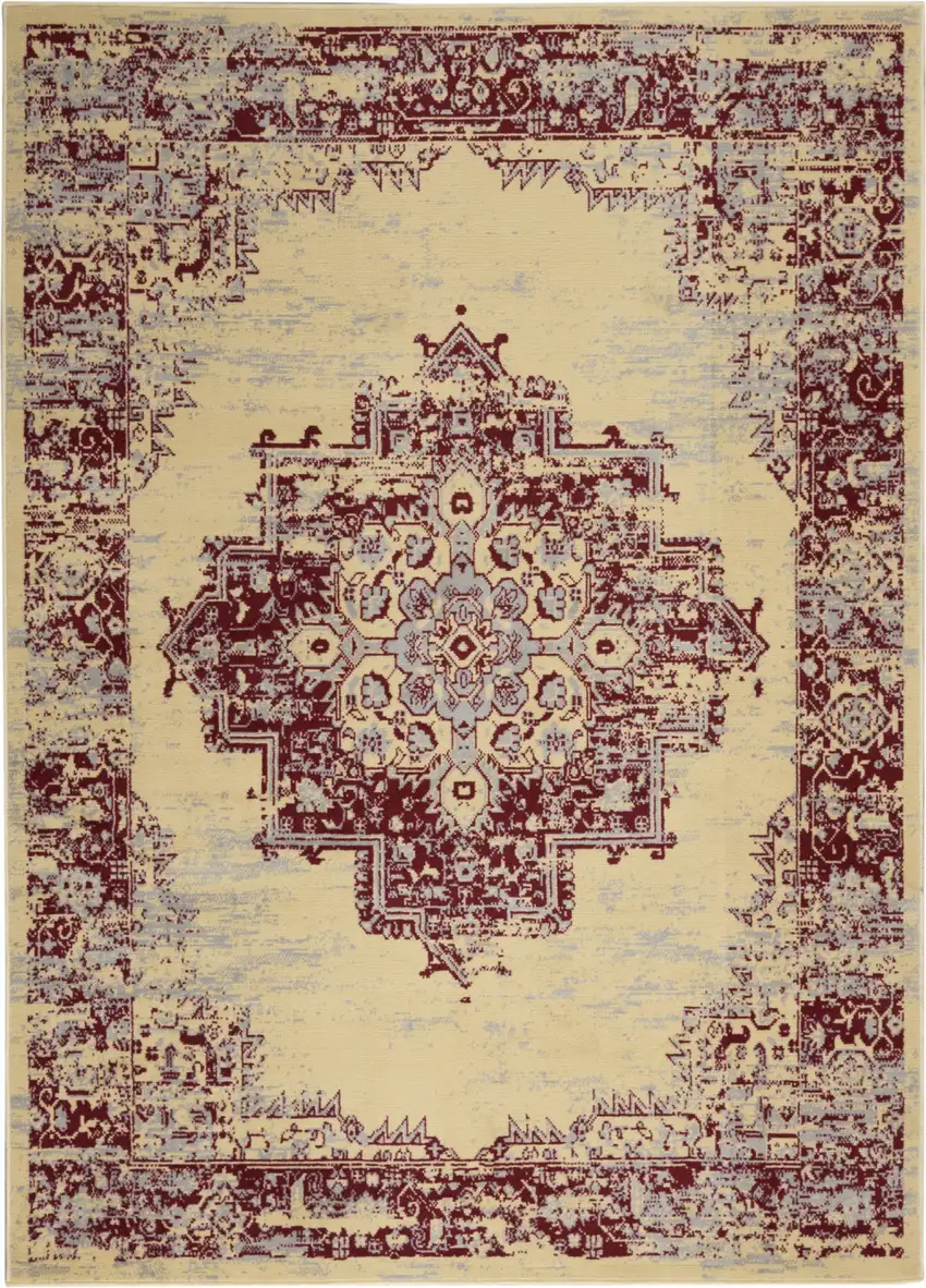 Cream Damask Power Loom Area Rug Photo 1