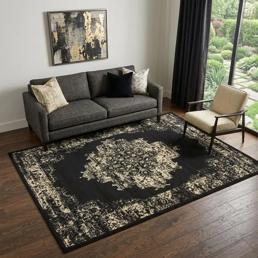 Cream Damask Power Loom Area Rug Photo 1