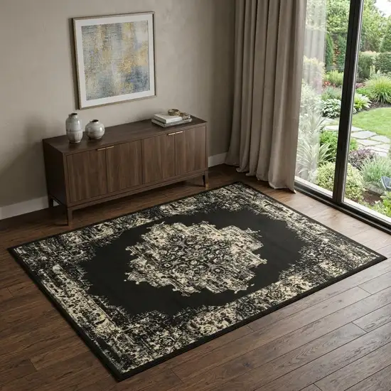 Cream Damask Power Loom Area Rug Photo 1