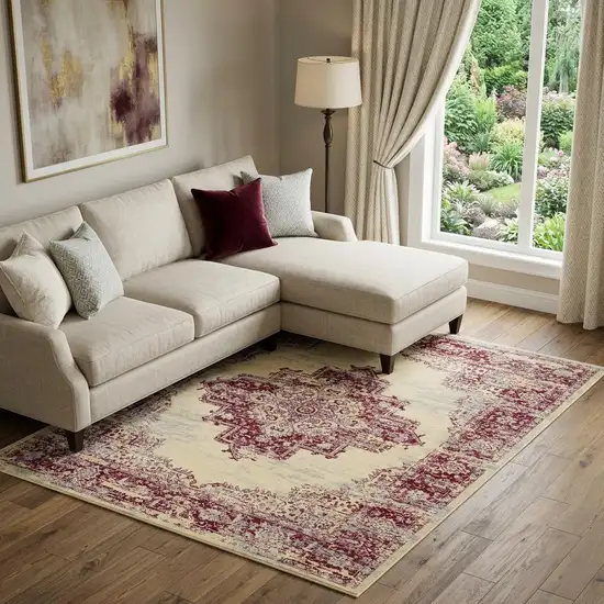 Cream Damask Power Loom Area Rug Photo 1