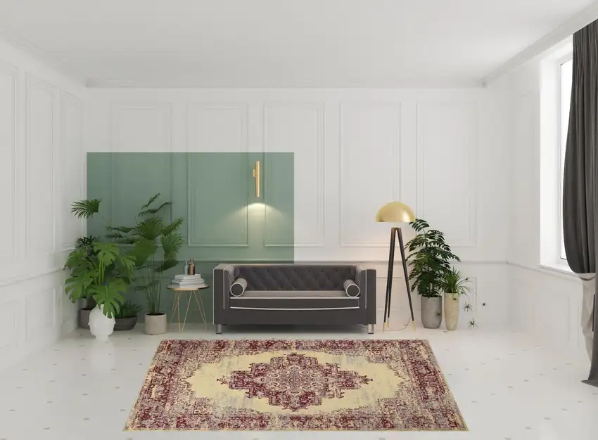 Cream Damask Power Loom Area Rug Photo 2