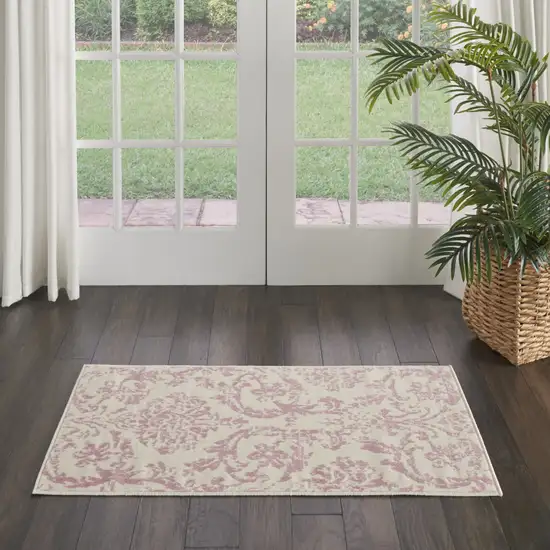 Cream Damask Power Loom Area Rug Photo 5