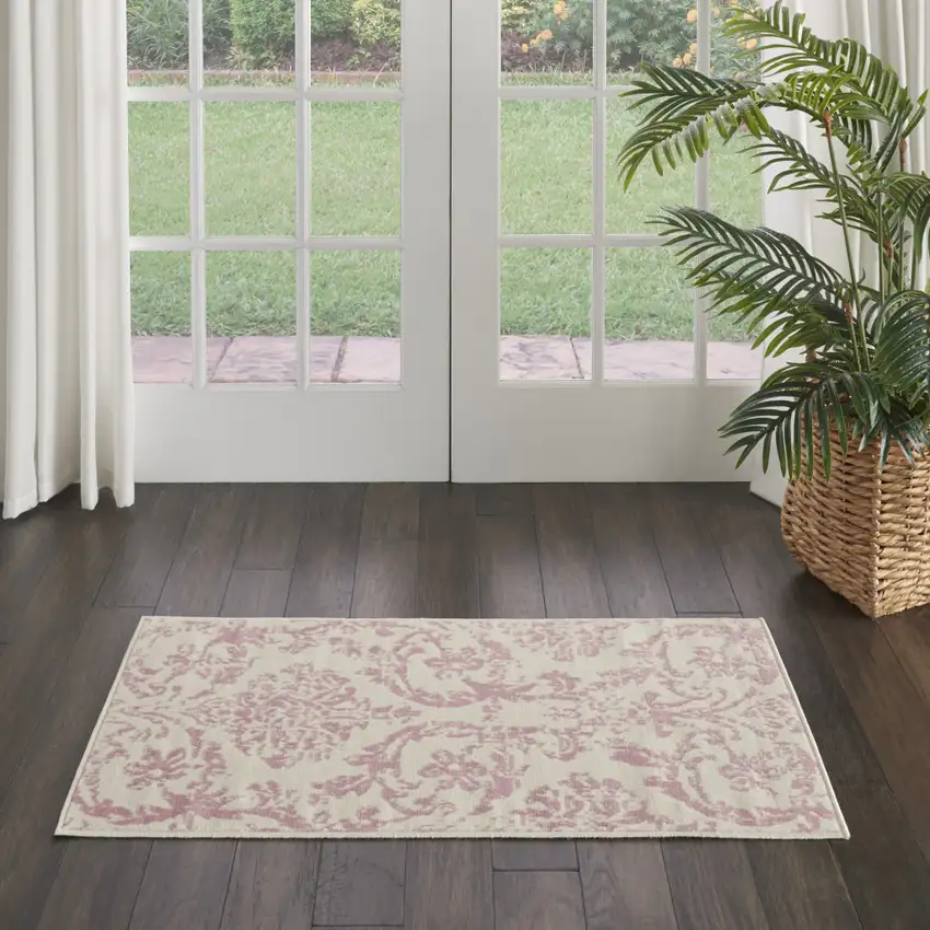 Cream Damask Power Loom Area Rug Photo 5