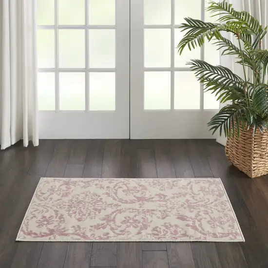 Cream Damask Power Loom Area Rug Photo 5