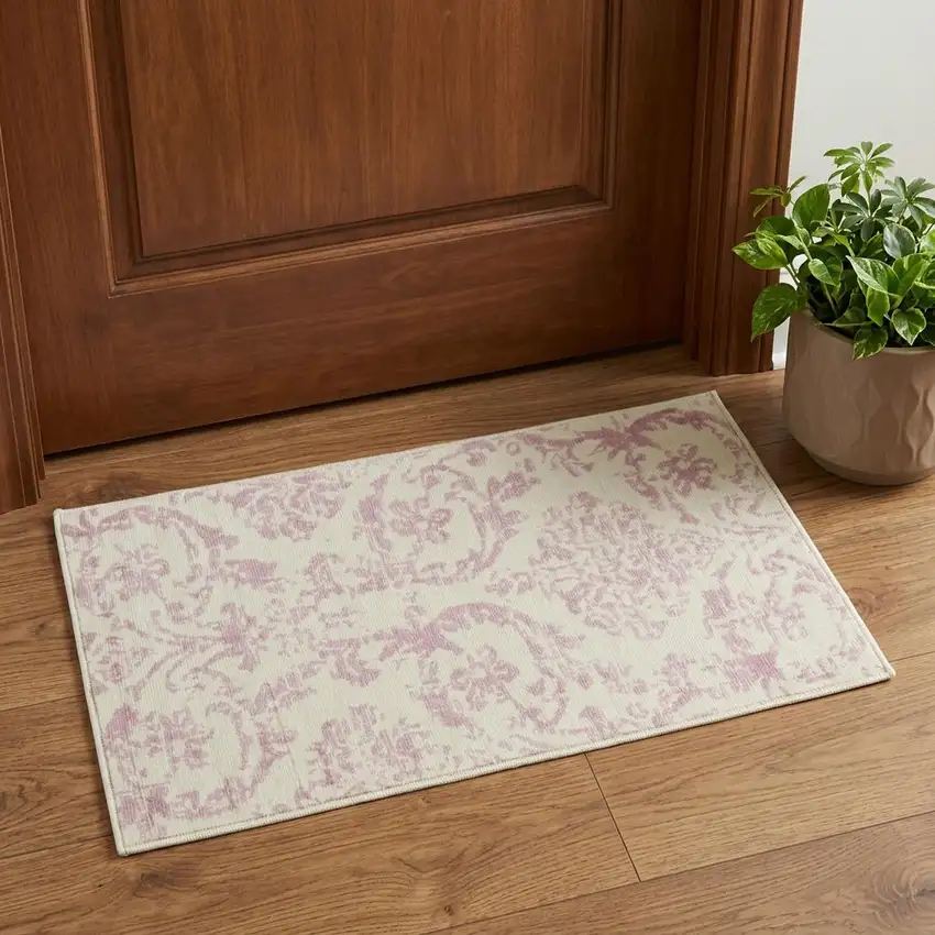 Cream Damask Power Loom Area Rug Photo 1