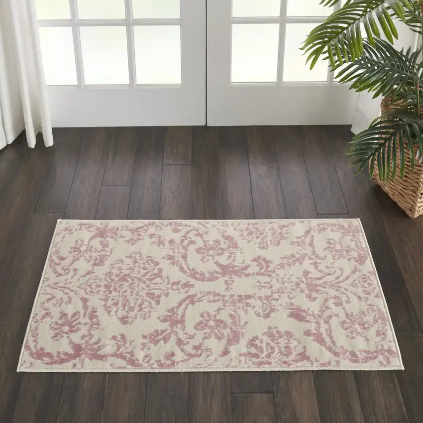 Cream Damask Power Loom Area Rug Photo 4