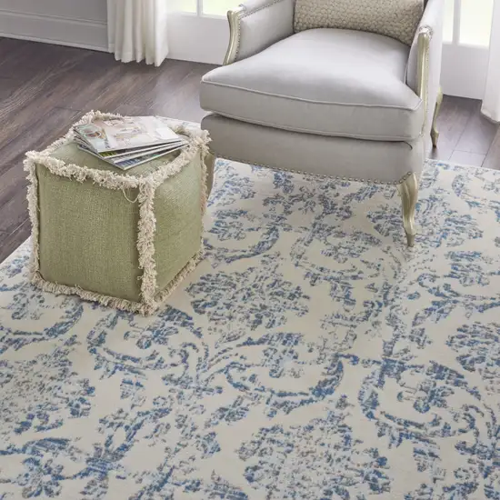 Cream Damask Power Loom Non Skid Area Rug Photo 6