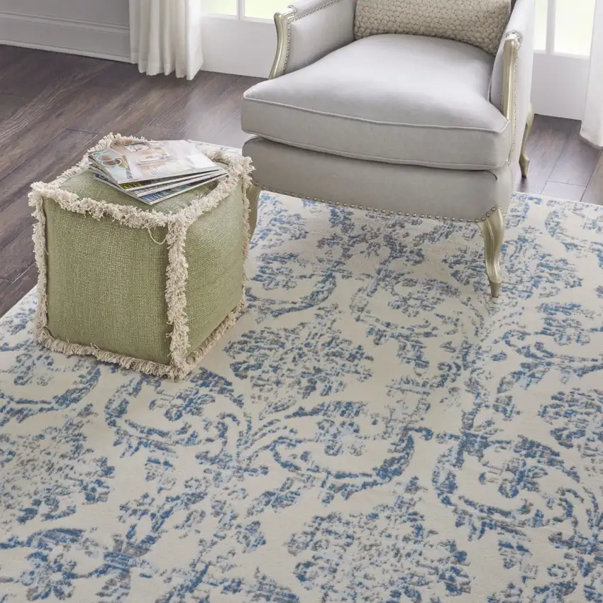 Cream Damask Power Loom Non Skid Area Rug Photo 6